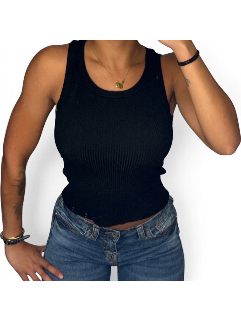 Blu Pepper Black Ribbed Knit Tank Top
